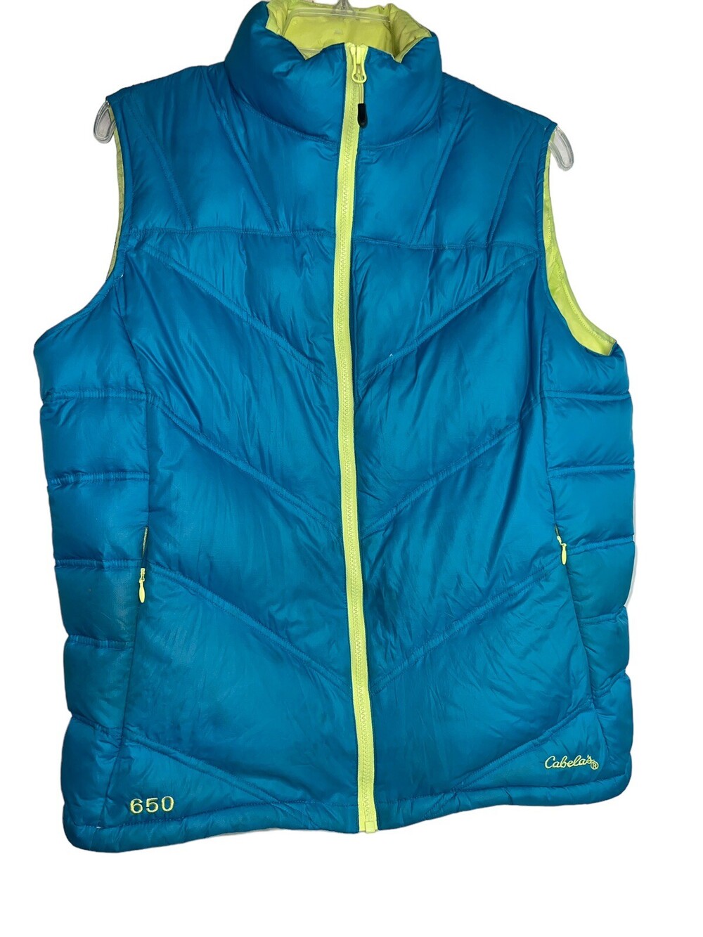 CABELAS Puffer Vest Jacket Womens Sz Med Goose Down 650 Melon Full-Zip